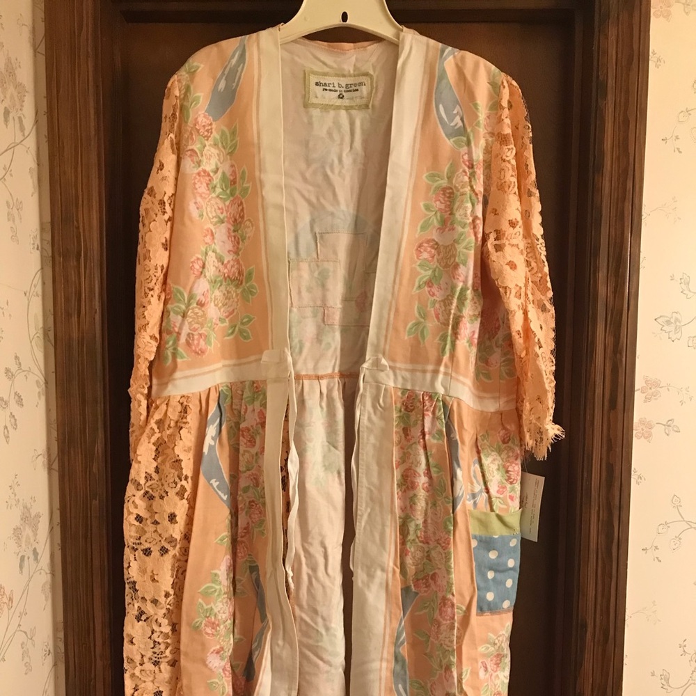 Shari B. Green floral duster Handmade/upcycled